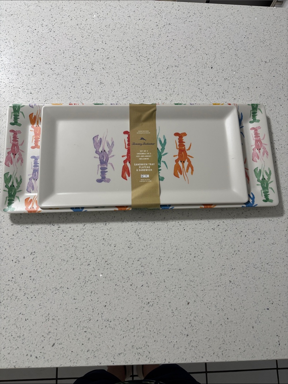 NWT Tommy Bahama Multicolor Lobster Melamine Tray Set 2 Indoor Outdoor Sandwich
